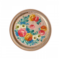 Поднос с жостовской росписью, D=34 см (бежевый)