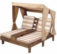 Шезлонг детский для двоих с тентом (бело-бежевые полосы)